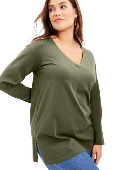 June + Vie Long-sleeve V-neck One + Only Tunic In Green