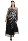 June + Vie Mesh-overlay Maxi Dress In Black