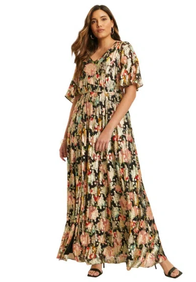 June + Vie Metallic Printed Maxi Dress In Multi