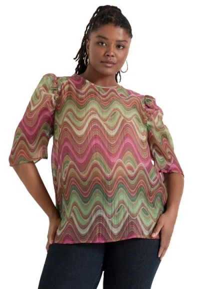 June + Vie Mutton-sleeve Organza Blouse In Pink