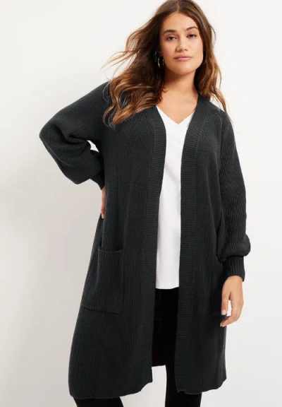June + Vie Open-front Cardigan In Black