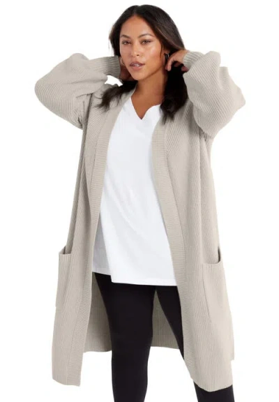 June + Vie Open-front Cardigan In Gray