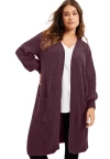 June + Vie Open-front Cardigan In Purple