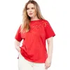 June + Vie Openwork Boatneck Shirt In Red