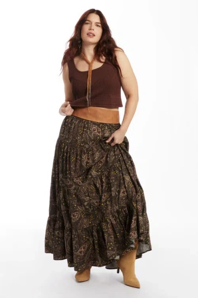 June + Vie Pointelle Cropped Sweater In Brown