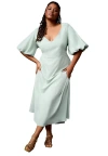 June + Vie Puff-sleeve Babydoll Maxi Dress In Green