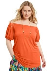 June + Vie Puff Sleeve Off-the-shoulder Top In Orange
