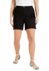 June + Vie Raw Hem Curvie Fit Denim Shorts In Black