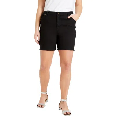 June + Vie Raw Hem June Fit Denim Shorts In Black
