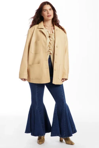 June + Vie Relaxed Faux Leather Blazer In Brown