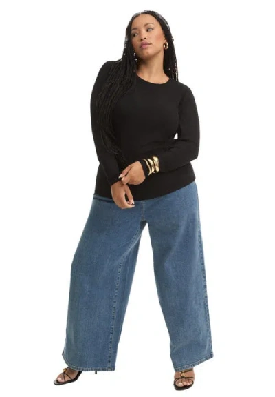 June + Vie Ribbed Crewneck Top In Black