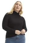 June + Vie Ribbed Mock Neck Top In Black
