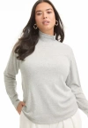 June + Vie Ribbed Mock Neck Top In Gray