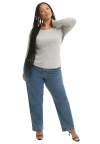 June + Vie Ribbed Scoopneck Top In Gray