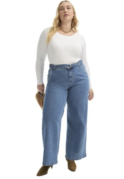 June + Vie Ribbed Scoopneck Top In White