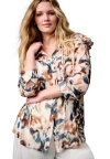 June + Vie Ruffle Button-down Blouse In Multi