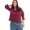 June + Vie Ruffle Hem Buttoned Sweater In Burgundy