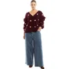 June + Vie Ruffle-sleeve Cardigan In Burgundy