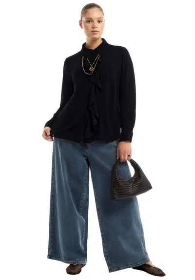 June + Vie Ruffled Georgette Blouse In Black