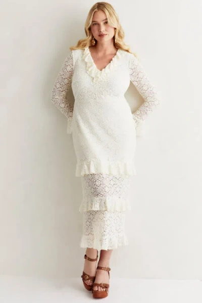 June + Vie Ruffled Lace Maxi Dress In White