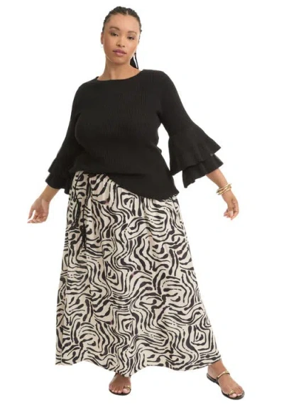 June + Vie Ruffled Long-sleeve Sweater In Black