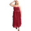 June + Vie Ruffled Peplum Corseted Midi Dress In Red