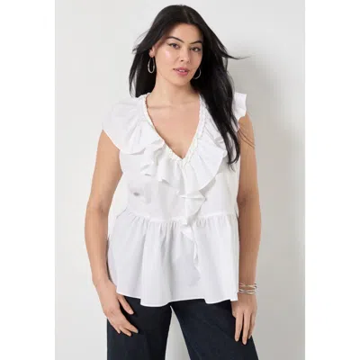June + Vie Ruffled Peplum Top In White