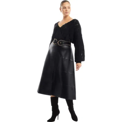 June + Vie Scallop-trim Wrap Sweater In Multi