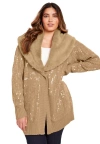 June + Vie Sequin Button-up Sweater In Brown