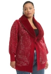 June + Vie Sequin Button-up Sweater In Red