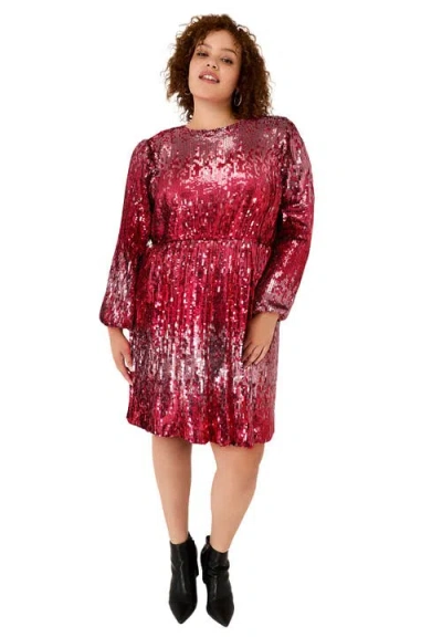 June + Vie Sequin Mockneck Dress In Red