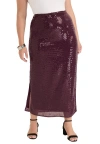 June + Vie Sequined Midi Skirt In Burgundy
