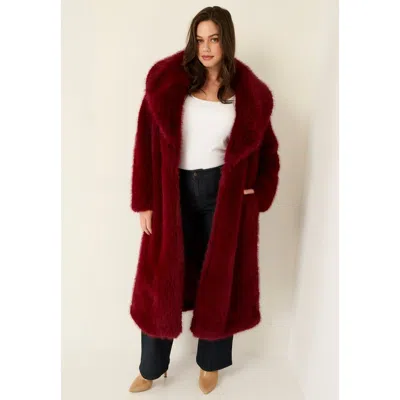 June + Vie Shaggy Faux Fur Coat In Brown