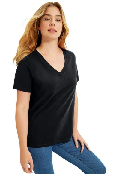 June + Vie Short-sleeve V-neck One + Only Tee In Black