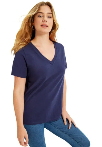 June + Vie Short-sleeve V-neck One + Only Tee In Blue