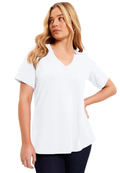 June + Vie Short-sleeve V-neck One + Only Tee In White
