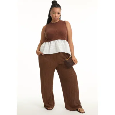 June + Vie Sleeveless Peplum Sweater In Brown
