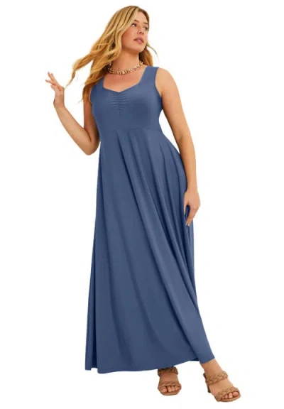 June + Vie Sleeveless Sweetheart Dress In Blue