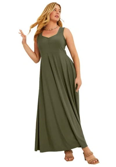 June + Vie Sleeveless Sweetheart Dress In Green