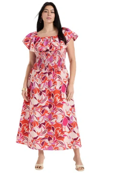 June + Vie Smocked Bubble Dress In Multi