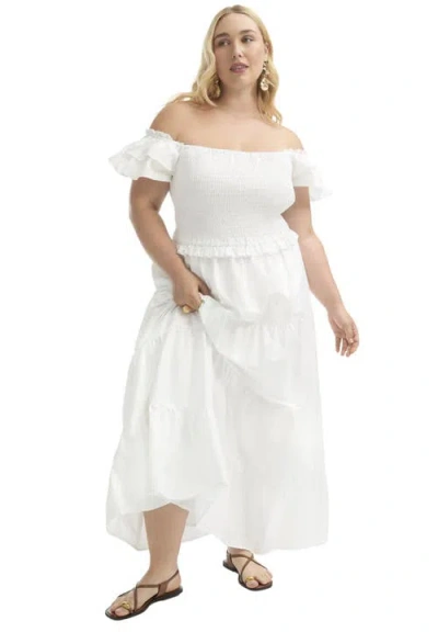 June + Vie Smocked Tiered Maxi Dress In White
