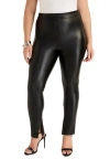 June + Vie Split-hem Faux Leather Legging In Black