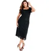 June + Vie Square-neck Lace Dress In Black