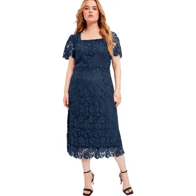 June + Vie Square-neck Lace Dress In Blue