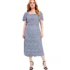 June + Vie Square-neck Lace Dress In Blue