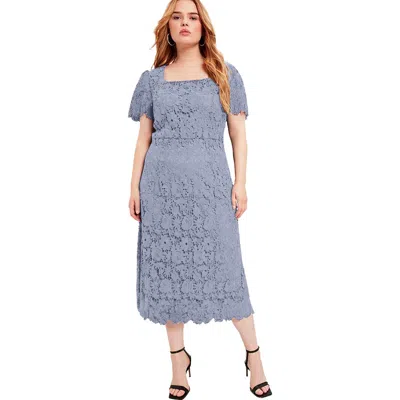 June + Vie Square-neck Lace Dress In Blue