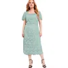 June + Vie Square-neck Lace Dress In Green