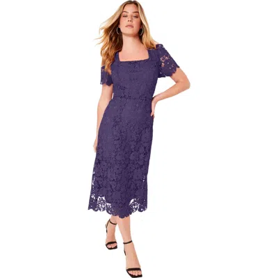 June + Vie Square-neck Lace Dress In Purple