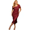 June + Vie Square-neck Lace Dress In Red