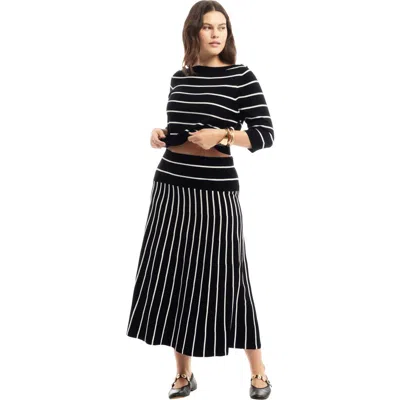 June + Vie Striped Knit Midi Skirt In Multi